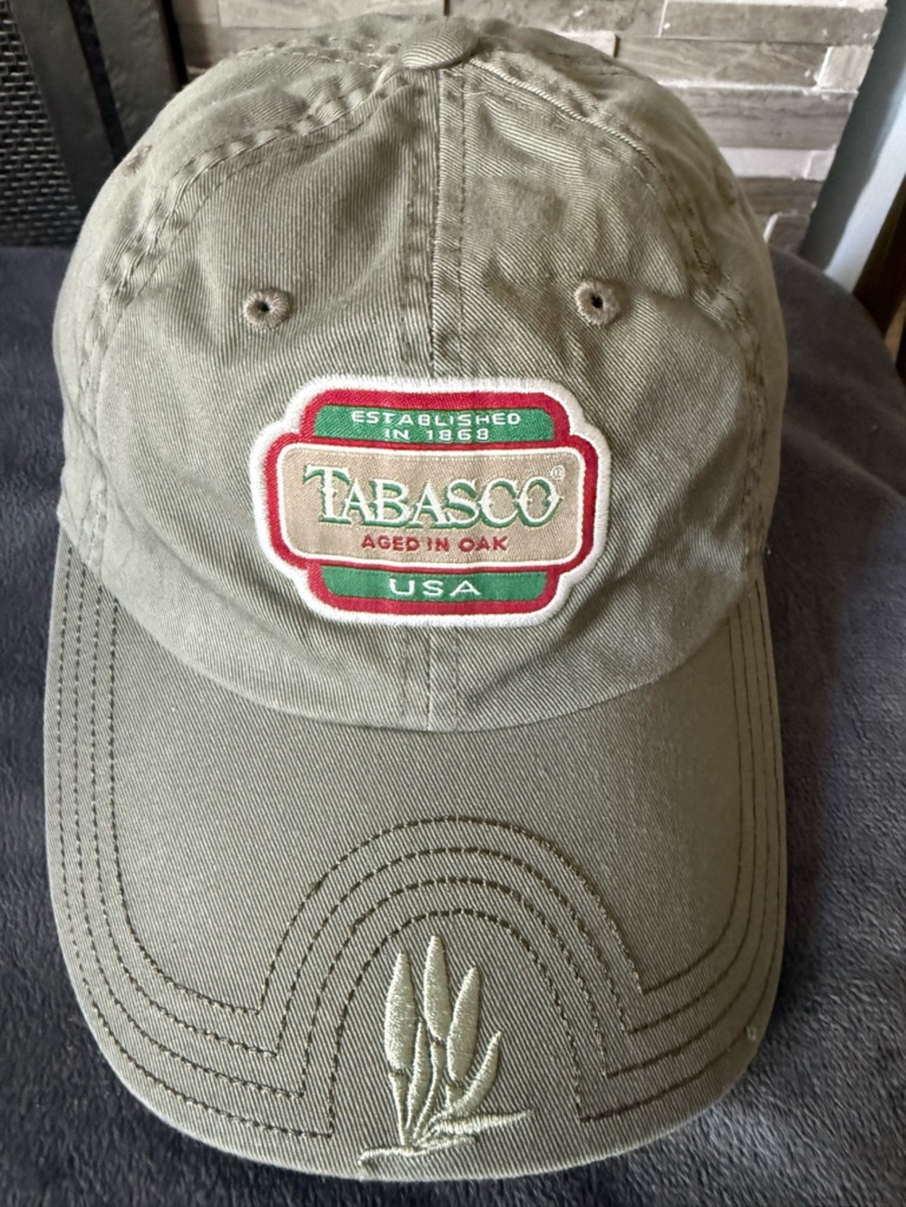 Tabasco Olive Green Embroidered Logo Dad Cap Unisex Hat Adjustable Velcro Steap